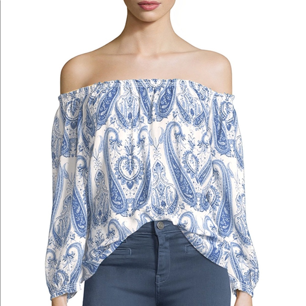 Joie bamboo paisley blue off the shoulder top